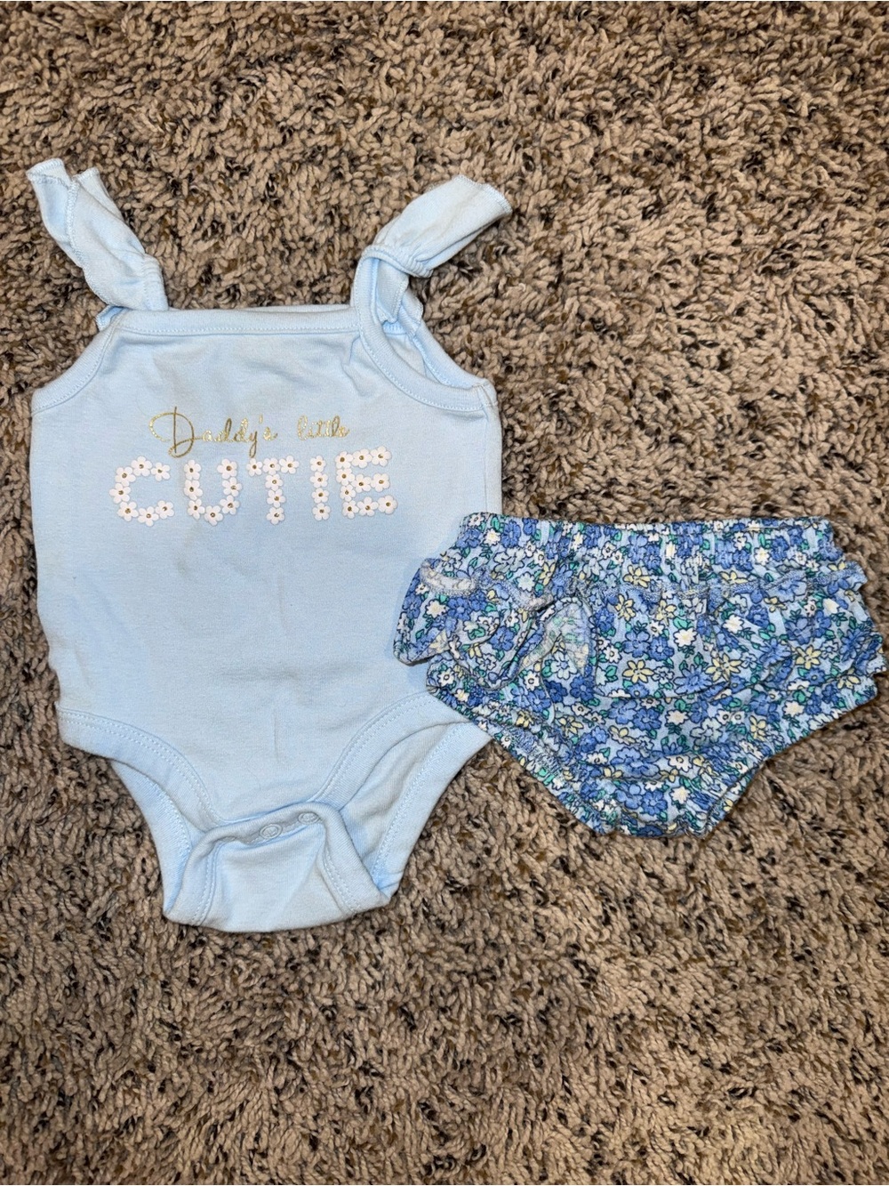 Light Blue 'Daddy's Little Cutie' Baby Matching Set with Floral Bloomer